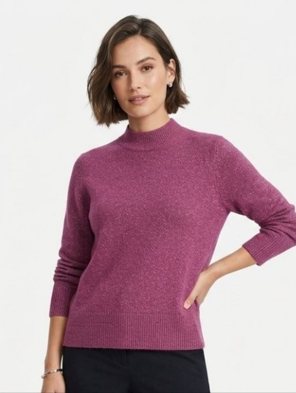NWOT Ann Taylor Crewneck Sweater Raspberry Pink Stretch Loose Cotton Blend Sz M